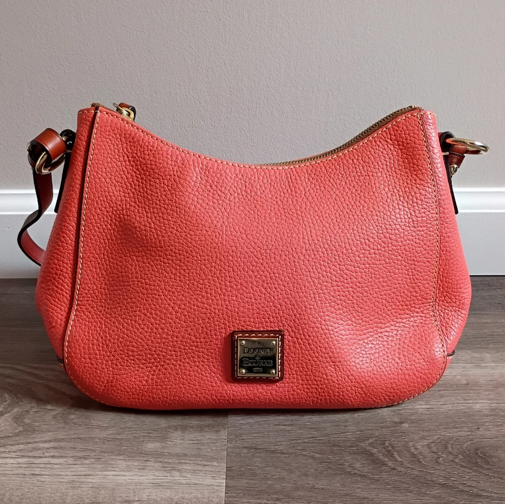 Dooney & Bourke Womens Kiley Orange Peach Pebbled Leather Red Liner Hobo Handbag